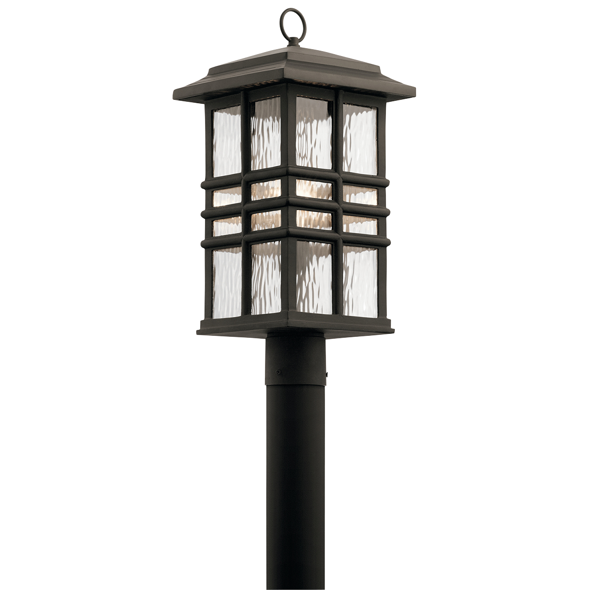Inspired by classic craftsman architecture, This Beacon Square 1 light outdoor post lantern's clean lines deliver a transitional and versatile style. Crafted from Kichler's Climates materials, each fixture is designed to withstand harsh outdoor elements, like saltwater spray and UV rays, for a beautiful and long-lasting Olde Bronze finish. The clear, hammered glass simulates the look of water, enhancing the overall style, while still letting the light shine through.