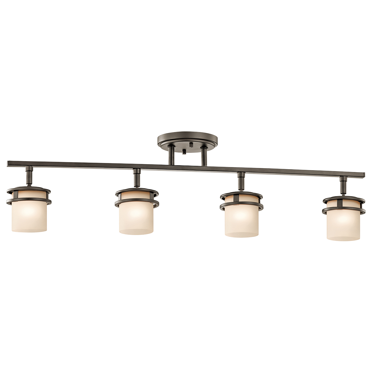 The Hendrik(TM) 30in. 4 light rail light features a classic look with its Olde Bronze(R) finish and light umber etched glass. Inspired by Hendrik Berlage, the Hendrik rail light works perfect in a bathroom or powder room that has a traditional and modern look.
