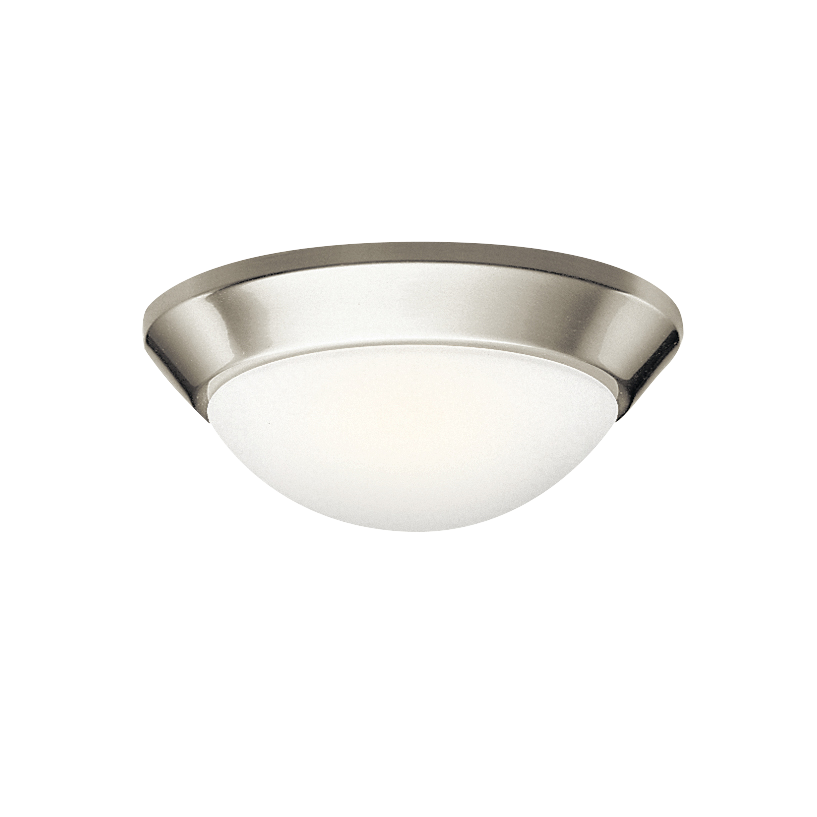 The simplicity of this flush mount fixture makes it an easy match for any décor. It features a 10in. diameter, Brushed Nickel finish, Satin-etched cased opal twist-on glass, and 1-light design that uses a 75-watt (max.) bulb. It is U.L. listed for damp applications.