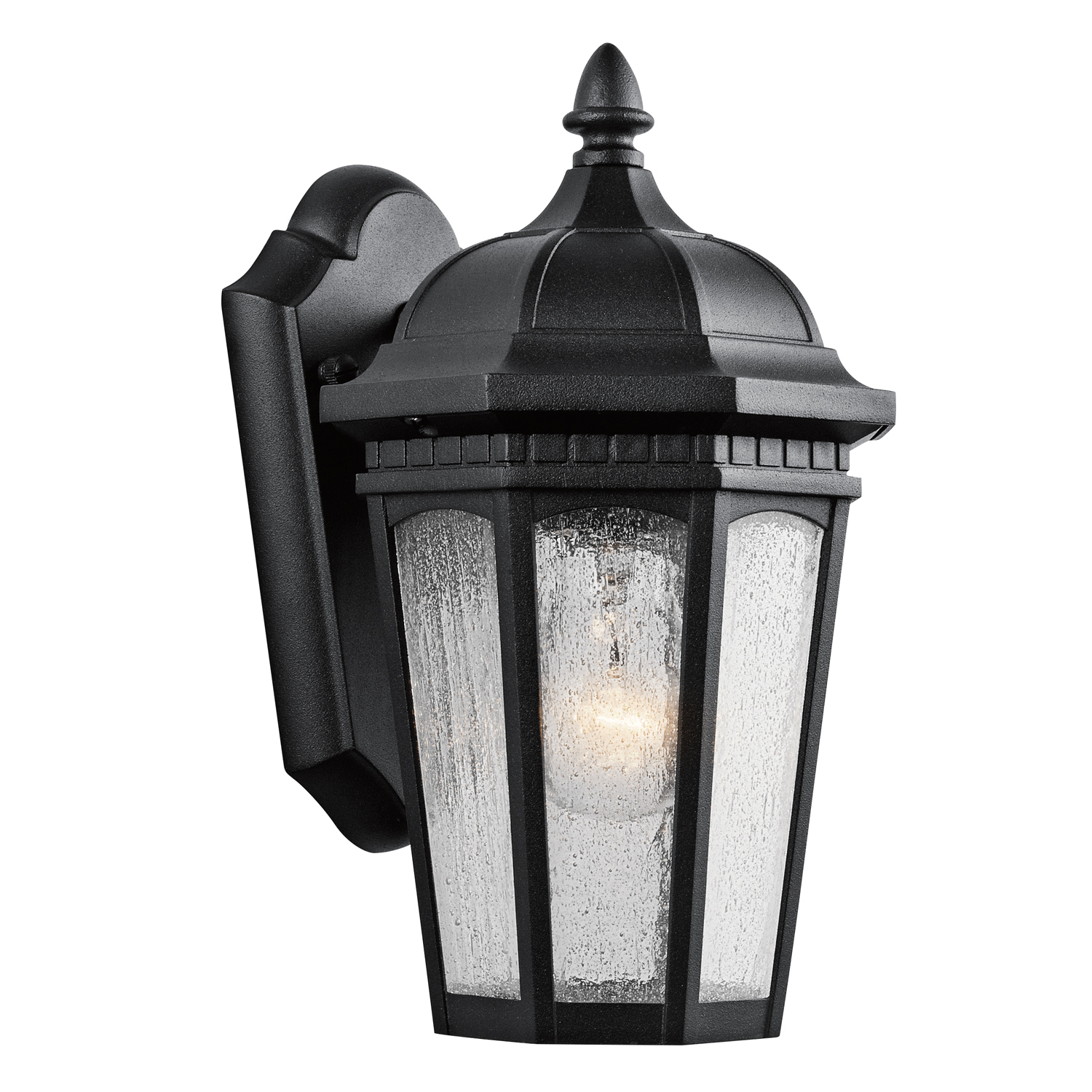 Uncluttered and traditional, this 1 light outdoor wall lantern from the Courtyard(TM) collection adds the warmth of a secluded terrace to any patio or porch. Featuring a Textured Black finish and Etched Seedy Glass, this design will elevate and enhance any space.