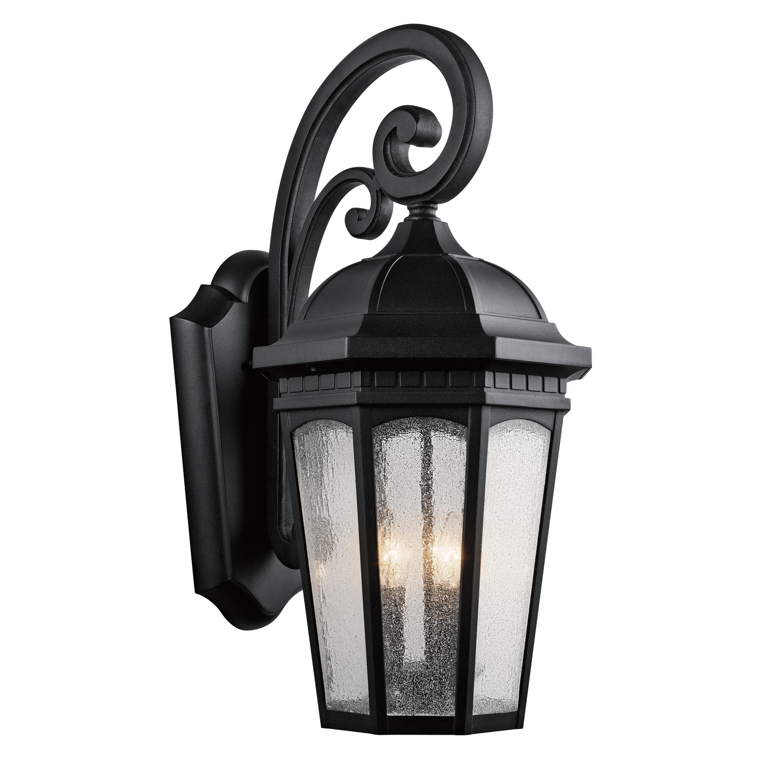 Uncluttered and traditional, this 3 light outdoor wall lantern from the Courtyard(TM) collection adds the warmth of a secluded terrace to any patio or porch. Featuring a Textured Black finish and Clear Seeded Glass, this design will elevate and enhance any space.
