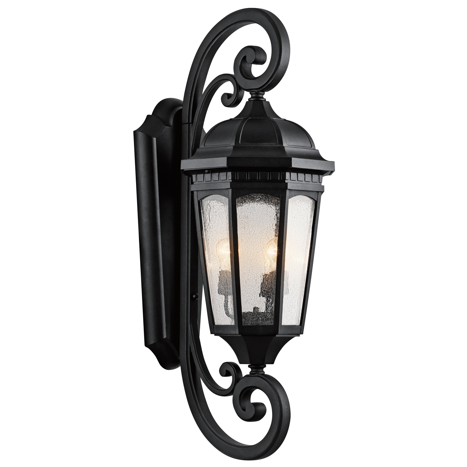 Uncluttered and traditional, this 3 light outdoor wall lantern from the Courtyard(TM) collection adds the warmth of a secluded terrace to any patio or porch. Featuring a Textured Black finish and Clear Seedy Glass, this design will elevate and enhance any space.