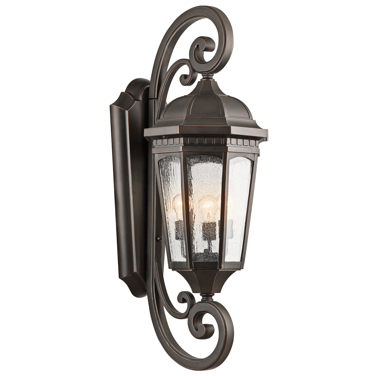 Uncluttered and traditional, this 3 light outdoor wall lantern from the Courtyard(TM) collection adds the warmth of a secluded terrace to any patio or porch. Featuring a Rubbed Bronze(TM) finish and Clear Seedy Glass, this design will elevate and enhance any space.
