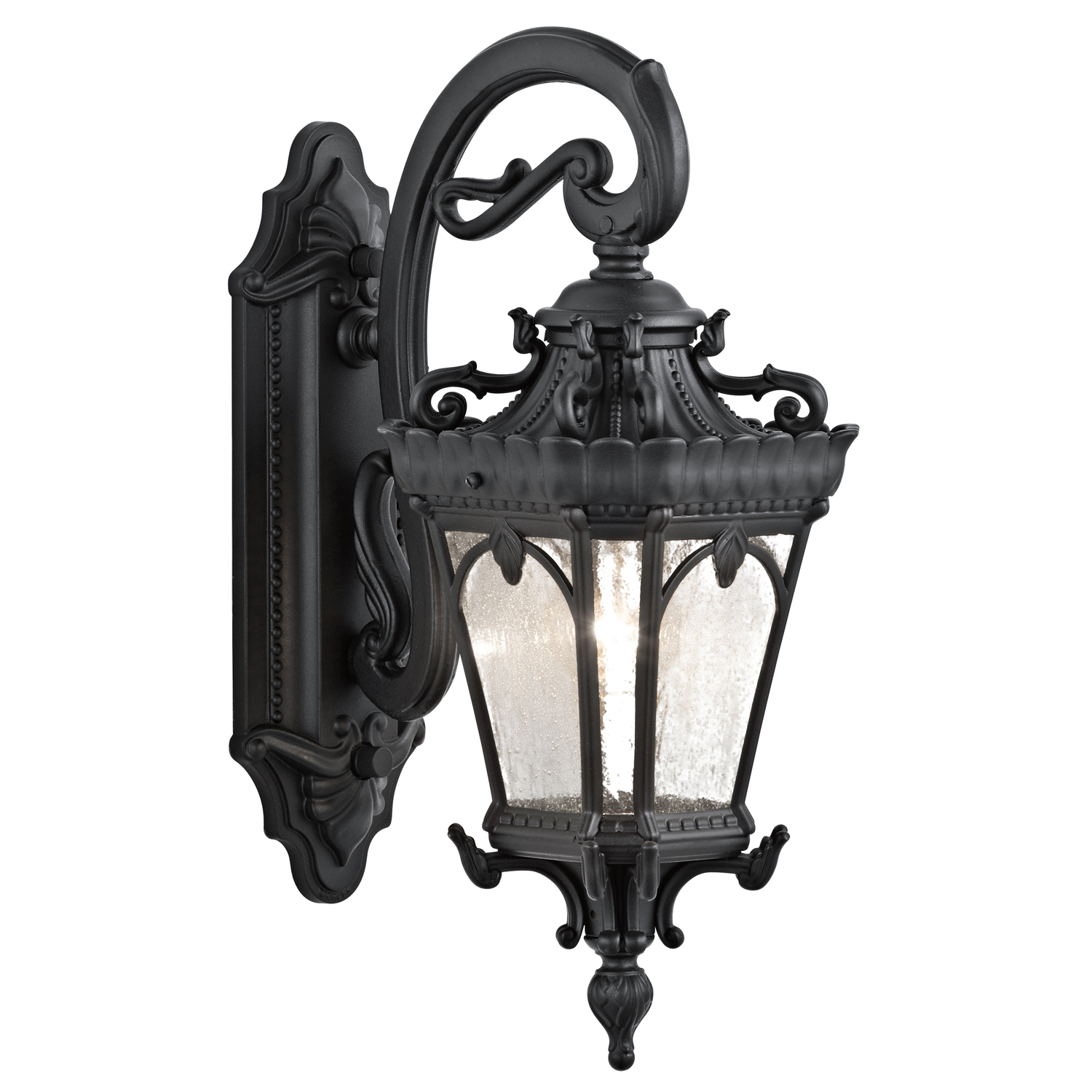 With its heavy textures, dark tones, and fine attention to detail, this 1 light outdoor wall fixture from the Tournai(TM) collection stands out from other outdoor fixtures. Handmade from cast aluminum, its distinctive Textured Black finish and Clear Seedy Glass panels give this piece a unique aged look.