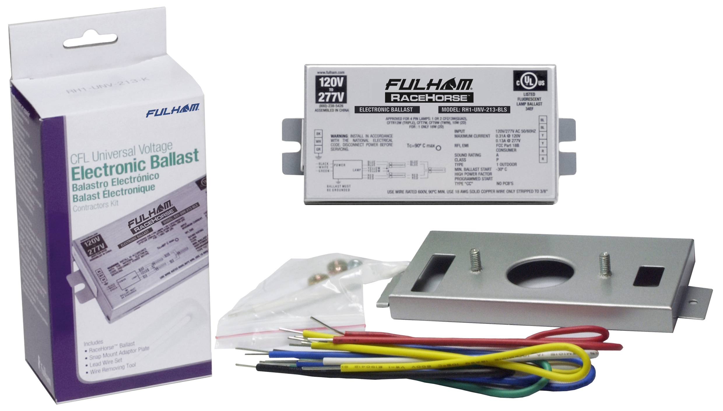 Product image for Fulham Company RHA-UNV-213-K 2-Lamp 13 W Compact Fluorescent 120/277 Volt Programmed Start Contractor Kit