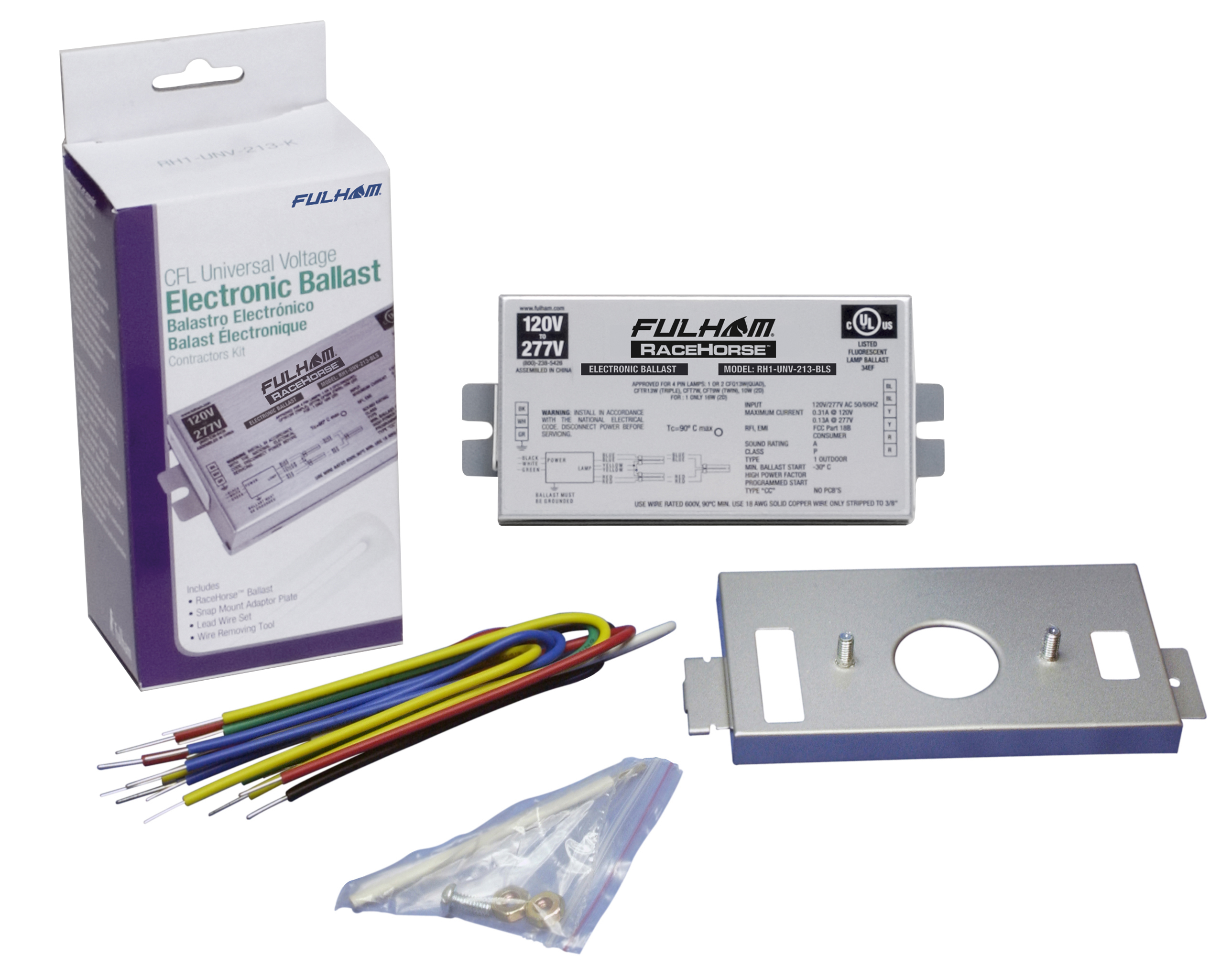 Product image for Fulham Company RHA-UNV-218-K 2-Lamp 18 W Compact Fluorescent 120/277 Volt Programmed Start Contractor Kit