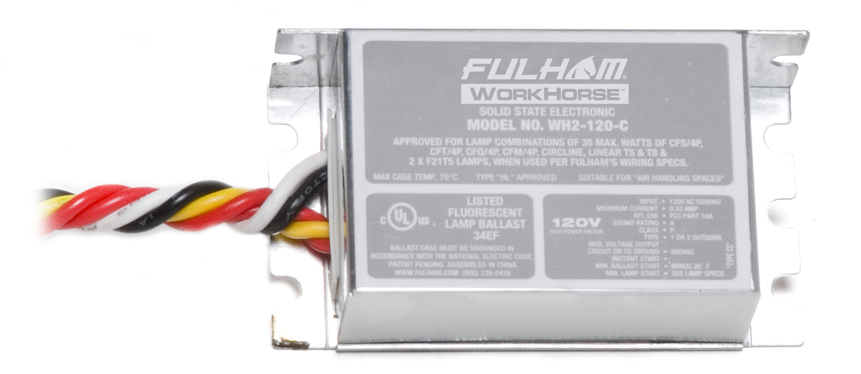 Product image for Fulham Company WH2-120-C 35 W .33 Amp 120 Volt Ballast