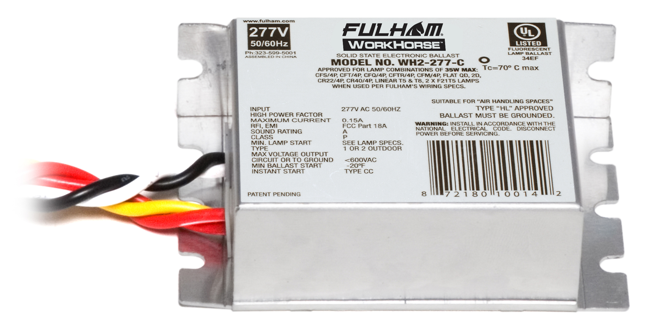 Product image for Fulham Company WH2-277-C 35 W .15 Amp Ballast