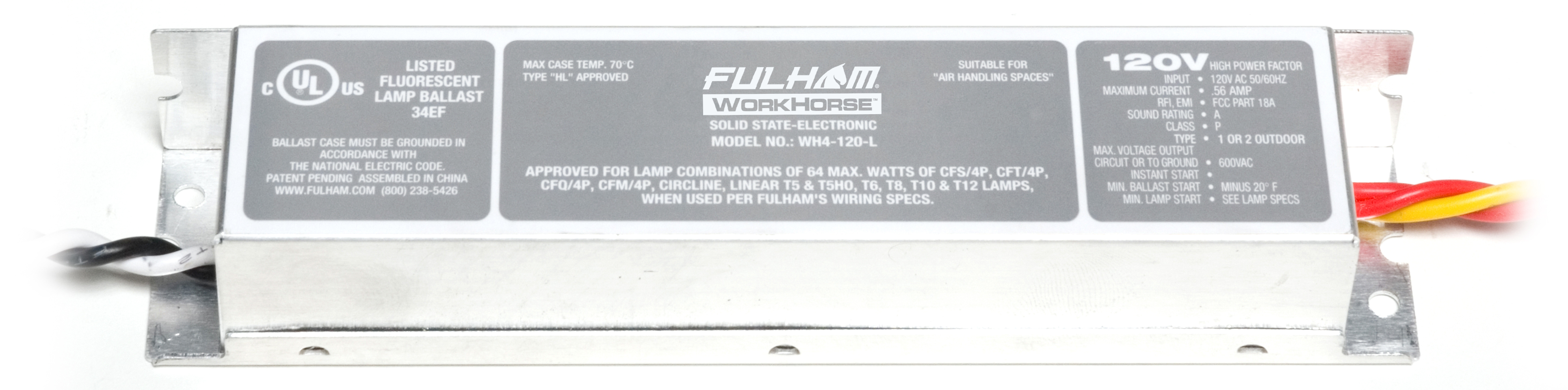 Product image for Fulham Company WH4-120-L 70 W .56 Amp 120 Volt Ballast