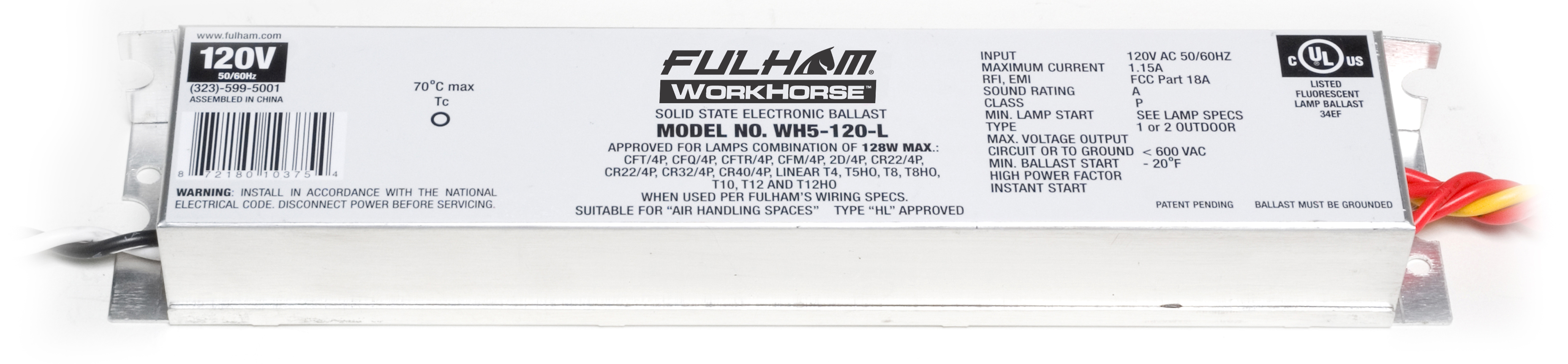 Product image for Fulham Company WH5-120-L 128 W 1.15 Amp 120 Volt Ballast