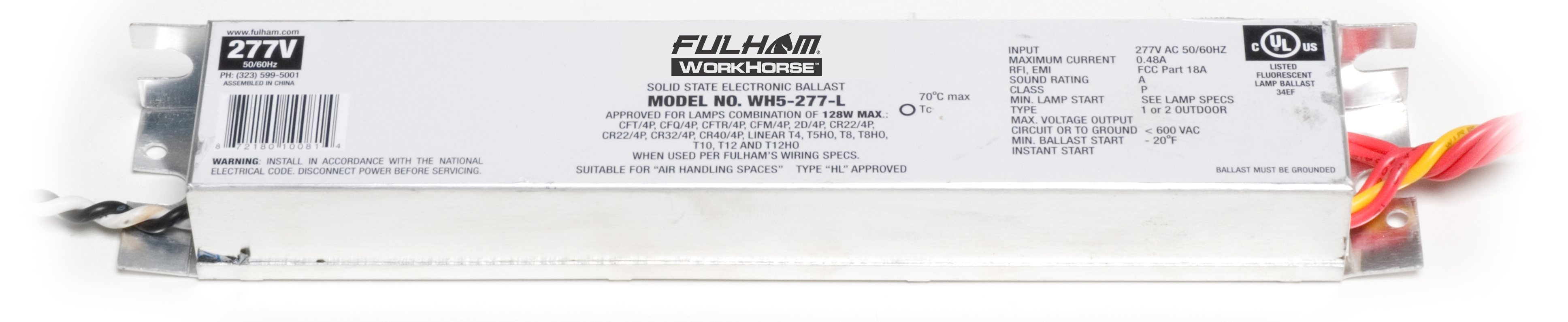 Product image for Fulham Company WH5-277-L 128 W .48 Amp 120 Volt Ballast