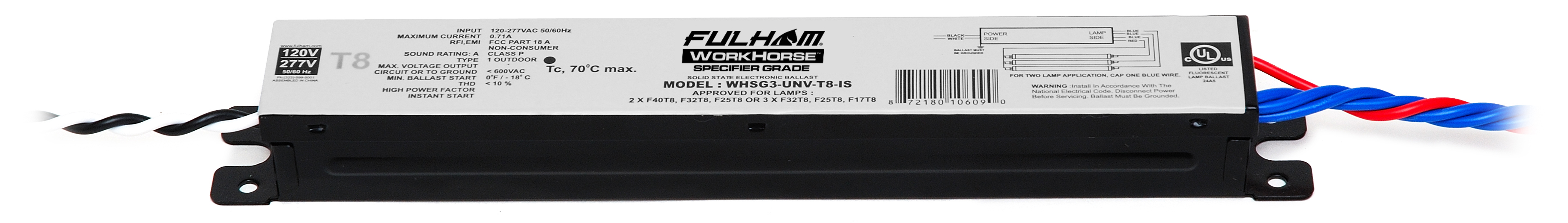Product image for Fulham Company WHSG3-UNV-T8-IS Fluorescent Ballast