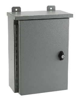 Product image for Ebox 24248RE 24 x 8 x 24 Inch Painted Steel NEMA 3R Hinged Cover Enclosure with Keylocking Wing Knob