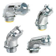 Product image for Crouse-Hinds Series 746 3-1/2 Inch Malleable Iron Non-Insulated Clamp Type 90 Degrees FMC Connector