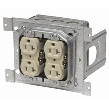 Product image for CROUSE-H PF16TS-4D2AR 4SQ X 2-1/8 DEEP BOX WITH 1/2 AND 3/4 KO AND SOLID GROUND PIGTAIL BB2-16TS TELESCOPING BRACKET ADJUSTABLE 2GANG MUD RING