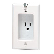 Product image for Leviton 688-W 125 Volt 15 Amp 2-Pole 3-Wire NEMA 5-15R 1-Gang White Thermoplastic Grounding Recessed Clock Hanger Receptacle