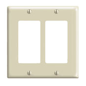 Product image for Leviton 80409-NI 4.56 x 0.22 x 4.5 Inch 2-Gang Smooth Ivory Thermoplastic Nylon Device Mount Standard Receptacle Wallplate