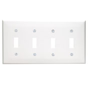 Product image for Leviton 80712-W 8.19 x 0.22 x 4.5 Inch 4-Gang Smooth White Thermoplastic Nylon Device Mount Standard Toggle Switch Wallplate