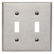 Product image for Leviton 84009 2-Gang Toggle Switch Wallplate, 430 Stainless Steel
