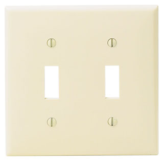 Product image for Leviton 80709-I 2-Gang Toggle Switch Wallplate, Nylon, Ivory