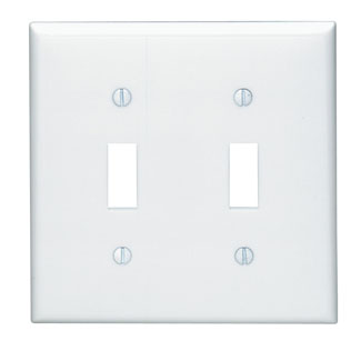 Product image for Leviton 80709-W 2 Gang White Thermoplastic Nylon Toggle Switch Wallplate