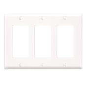 Product image for Leviton 80411-NW 6.38 x 0.22 x 4.5 Inch 3-Gang Smooth White Thermoplastic Nylon Device Mount Standard Receptacle Wallplate