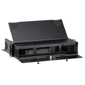 Product image for Leviton 5R440-N Rack Mount 2-Unit Fiber Optic Enclosure with Door and Lock