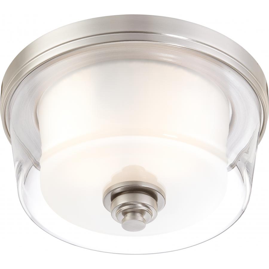 Decker 2 Light Medium Flush Fixture with Clear & Frosted Glass Brushed Nickel