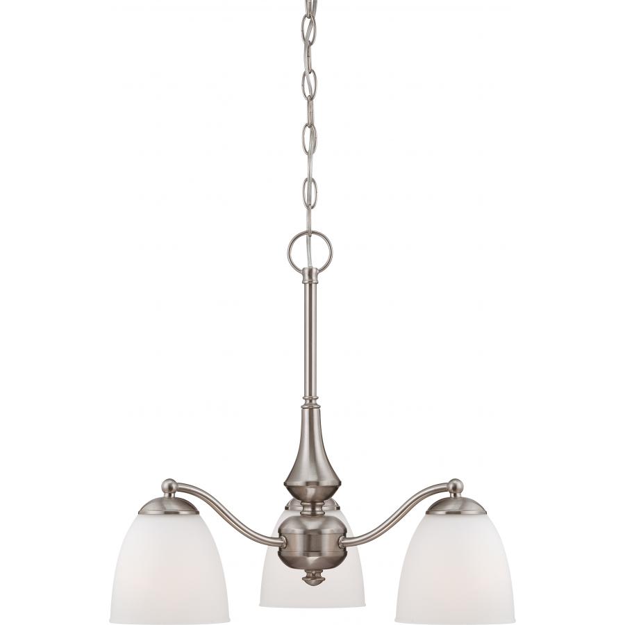 Patton 3 Light Chandelier (Arms Down) with Frosted Glass Brushed Nickel
