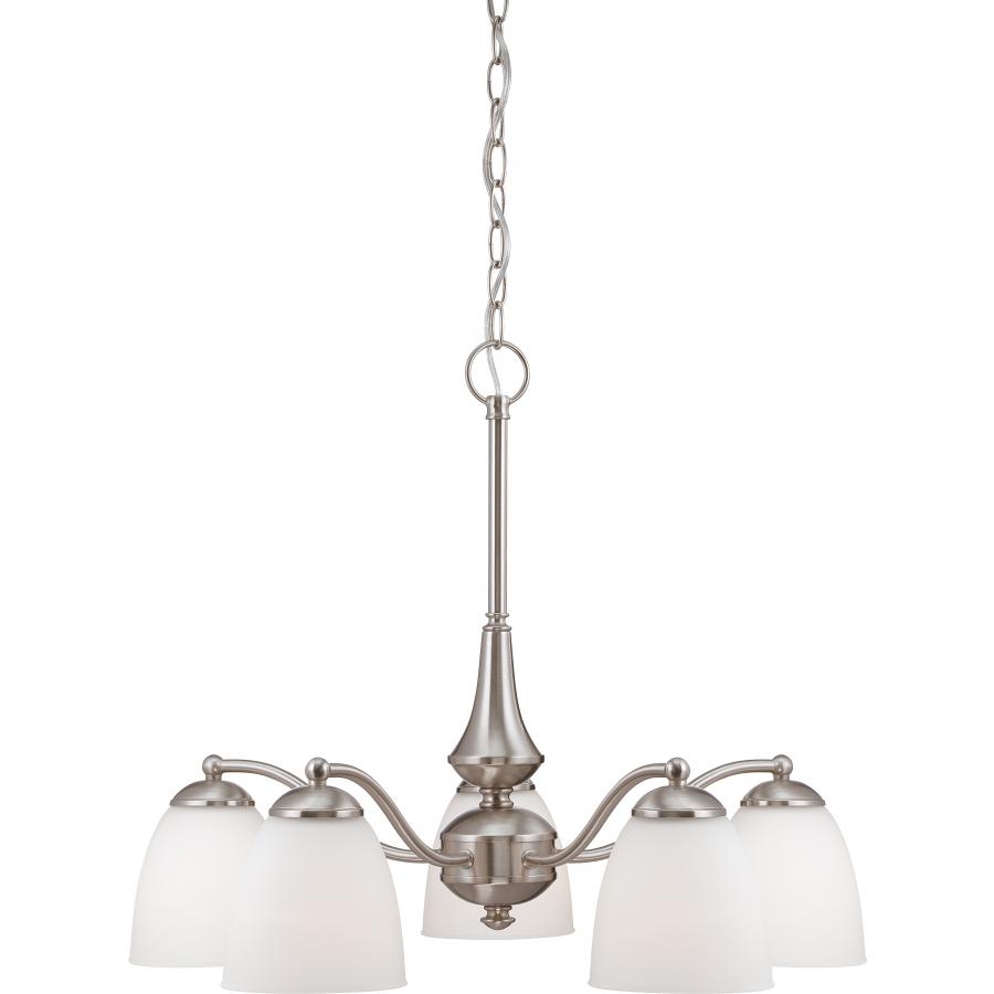 Patton 5 Light Chandelier (Arms Down) with Frosted Glass Brushed Nickel