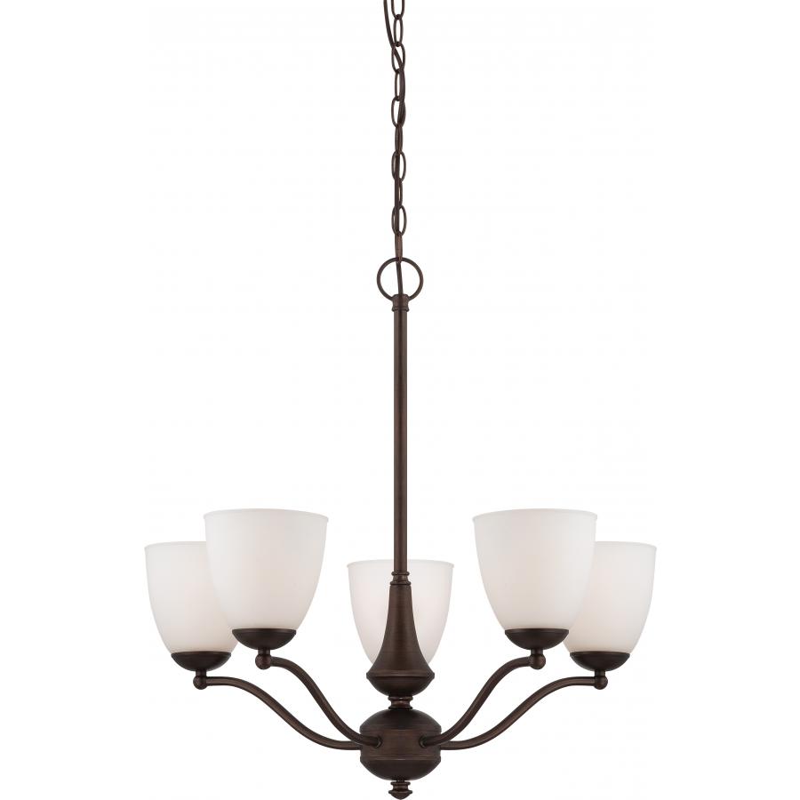 Patton 5 Light Chandelier (Arms Up) with Frosted Glass Prairie Bronze