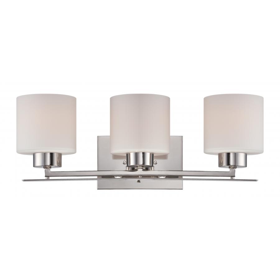 Parallel 3 Light Vanity Fixture with Etched Opal Glass Polished Nickel