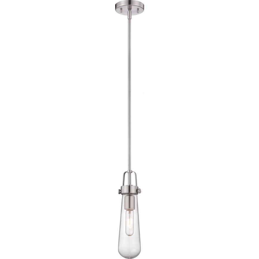 Beaker 1 Light Mini Pendant with Clear Glass Brushed Nickel