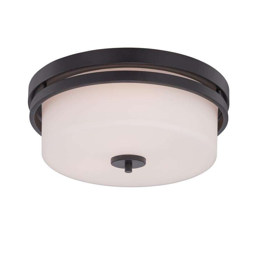 Parallel 3 Light Flush Fixture with Etched Opal Glass Aged Bronze