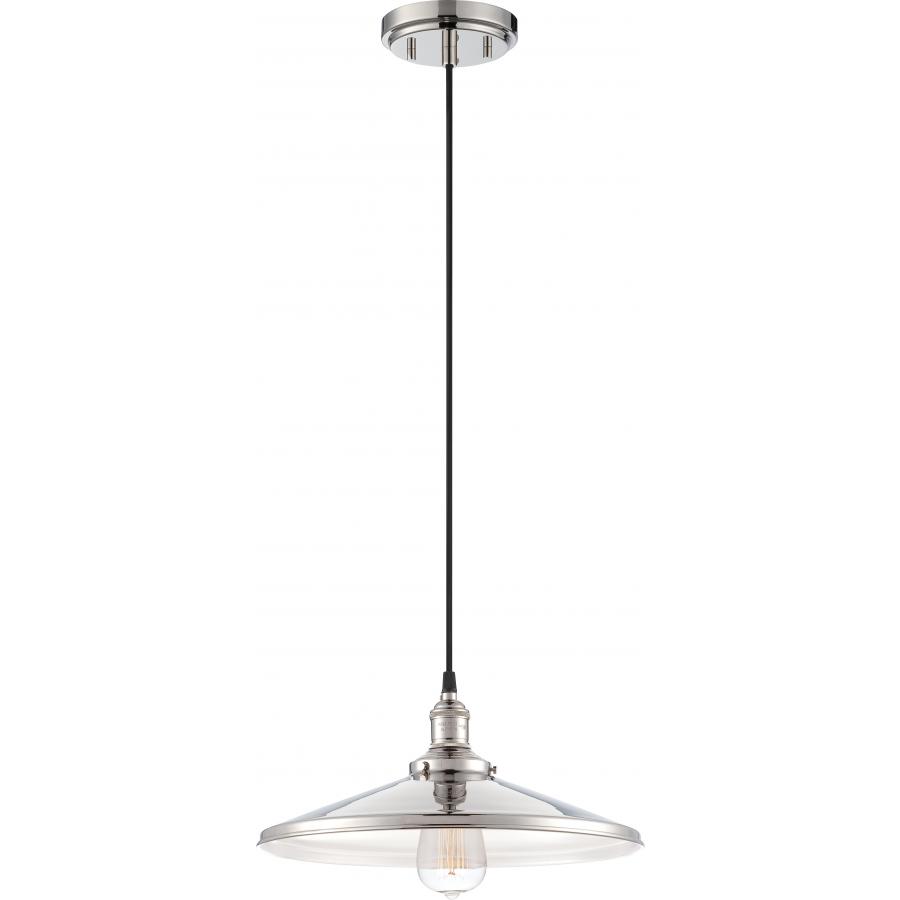 Vintage 1 Light Pendant with Matching Shade Vintage Lamp Included Polished Nickel