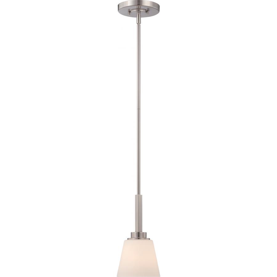 Mobili 1 Light Mini Pendant with Satin White Glass Brushed Nickel