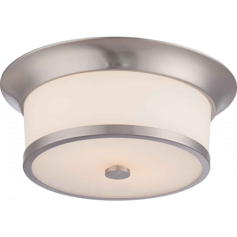 Mobili 2 Light Flush Fixture with Satin White Glass Brushed Nickel