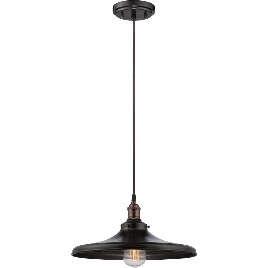 Vintage 1 Light Pendant with Matching Shade Vintage Lamp Included Rustic Bronze