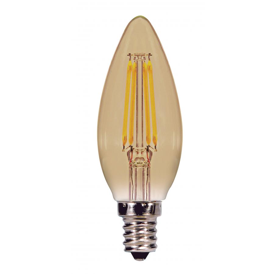 Product image for Satco S9986 3.5 Watt Torpedo CTA LED; Amber; Candelabra base; 2000K; 300 Lumens; 120 Volt