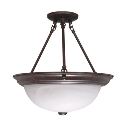 3 Light - 15 - Semi-Flush - Alabaster Glass - Old Bronze