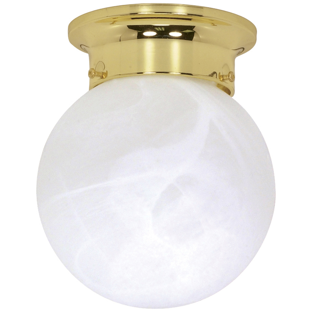 1 Light - 6 - Ceiling Mount - Alabaster Ball - Polished Brass