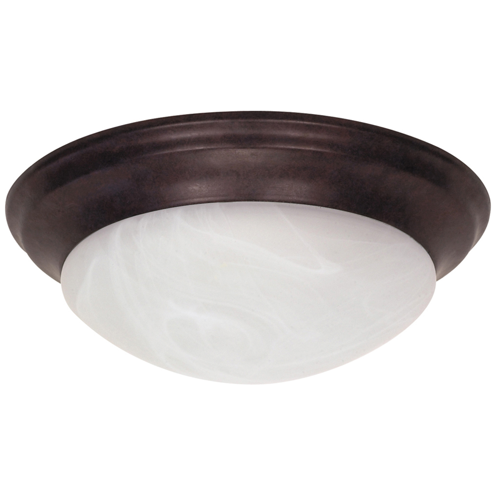 2 Light - 14 - Flush Mount - Twist & Lock w/ Alabaster Glass - Old Bronze
