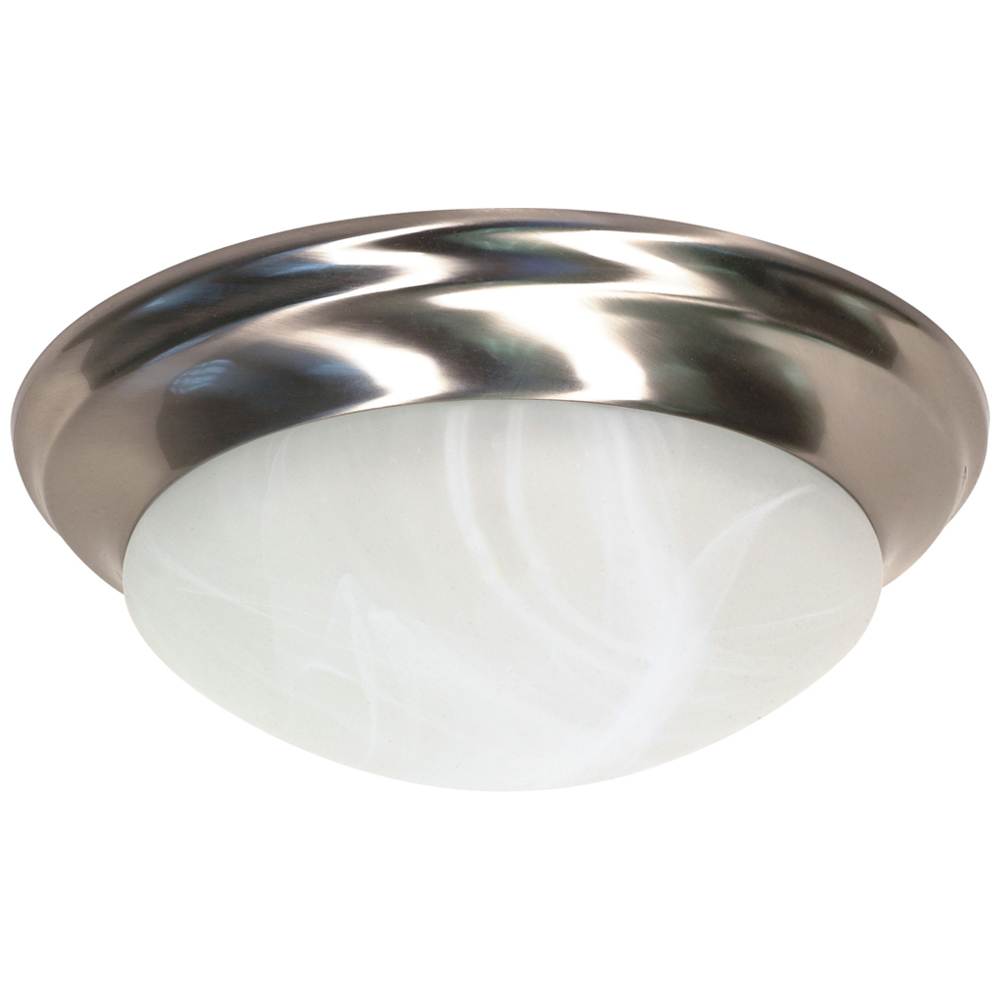 2 Light - 14 - Flush Mount - Twist & Lock w/ Alabaster Glass - Brushed Nickel