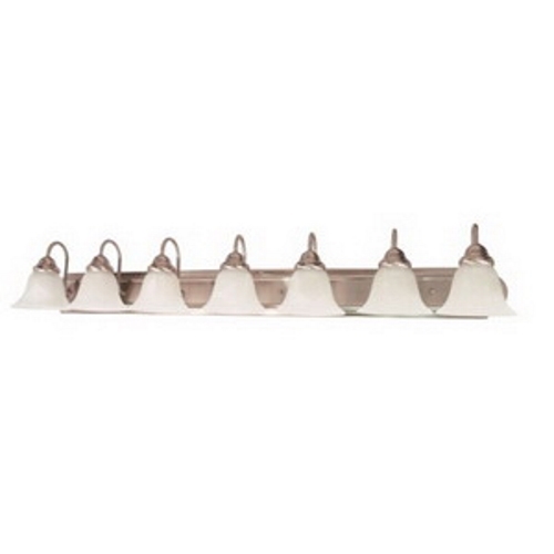 Ballerina - 7 Light - 48 - Vanity - w/ Alabaster Glass Bell Shades - Brushed Nickel