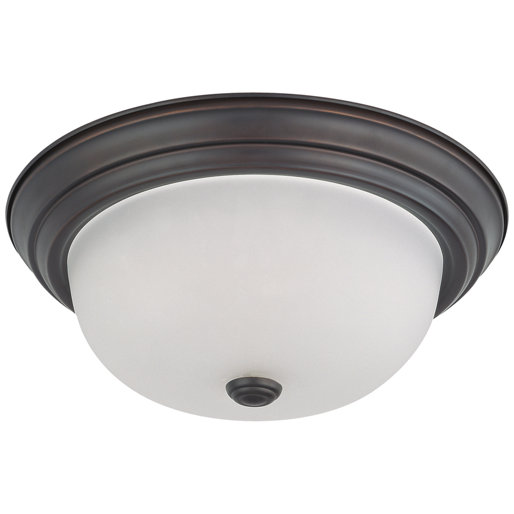 2 Light 13 Flush Mount w/ Frosted White Glass - Mahogany Bronze