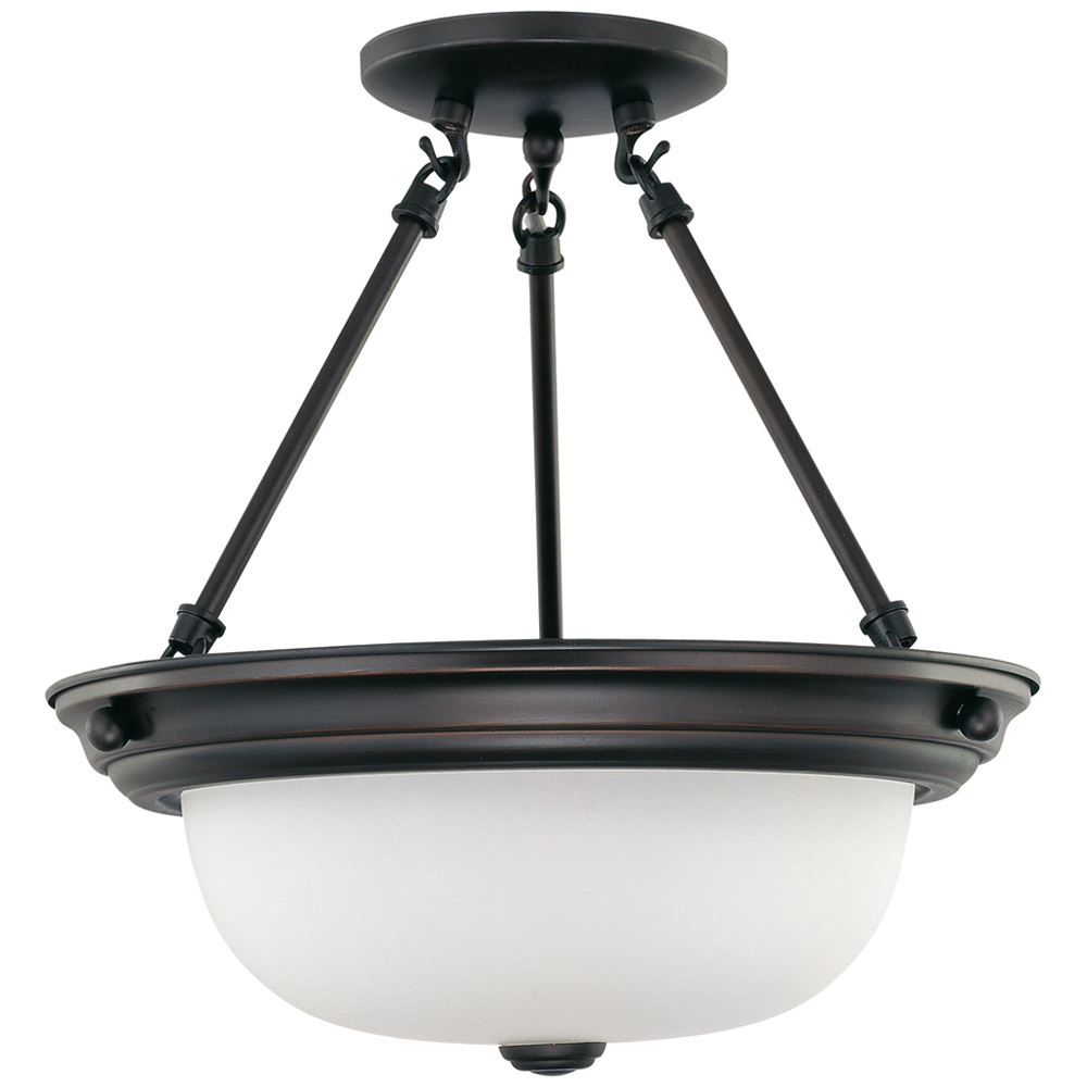 2 Light 13 Semi-Flush w/ Frosted White Glass - Mahogany Bronze