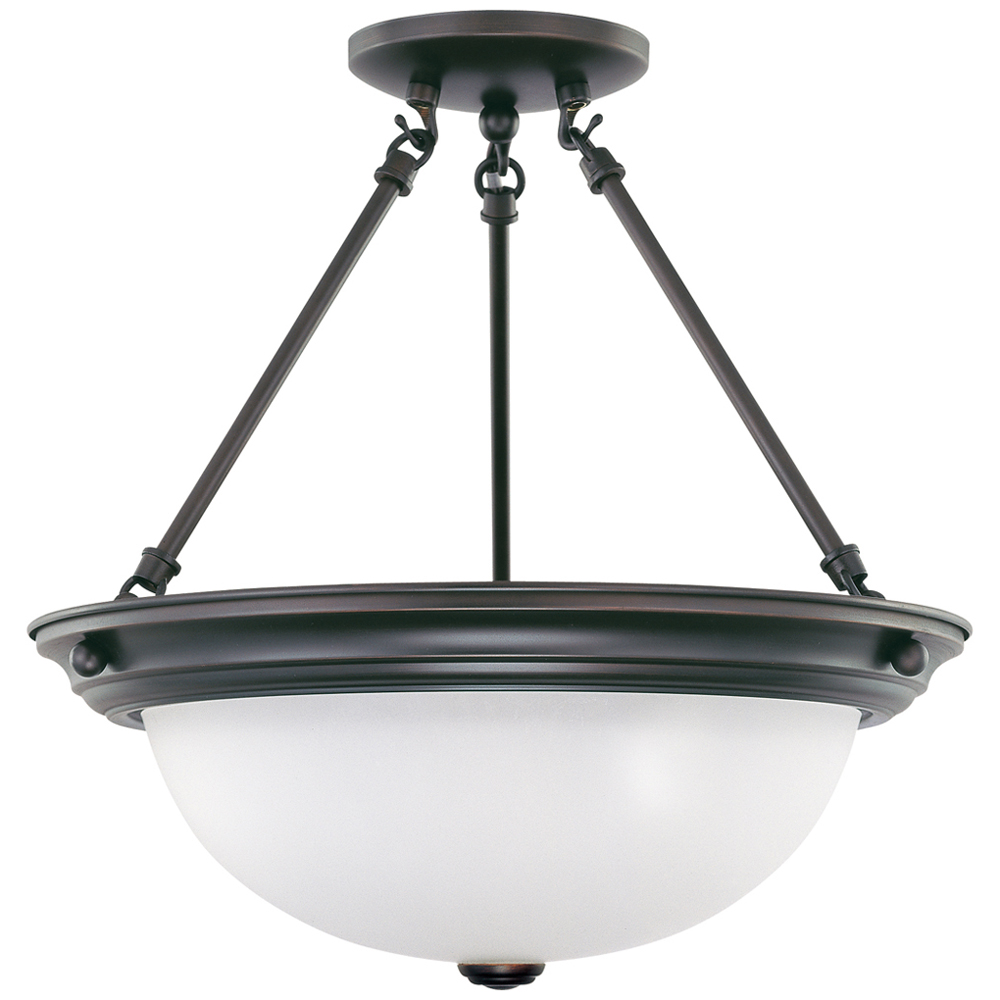 3 Light 15 Semi-Flush w/ Frosted White Glass - Mahogany Bronze