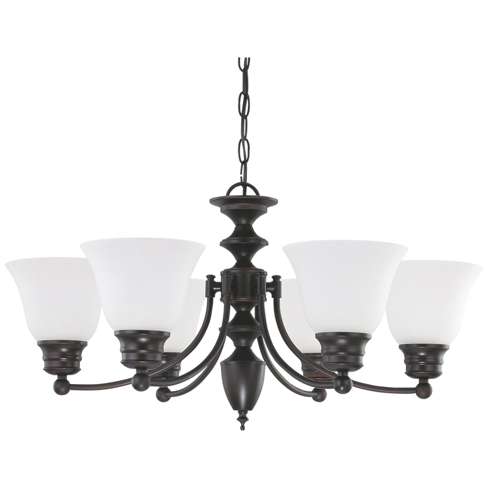 Empire - 6 Light 26 Chandelier w/ Frosted White Glass - Mahogany Bronze
