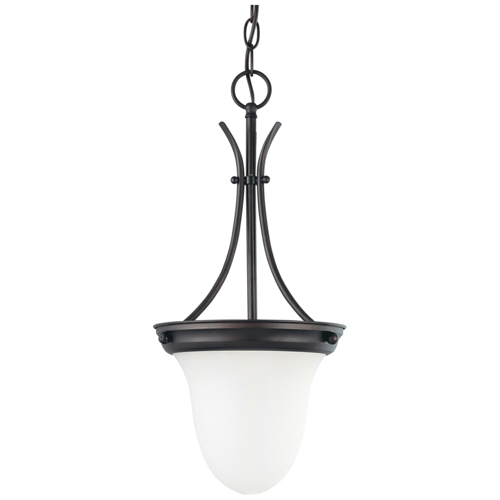 1 Light 10 Pendant w/ Frosted White Glass - Mahogany Bronze