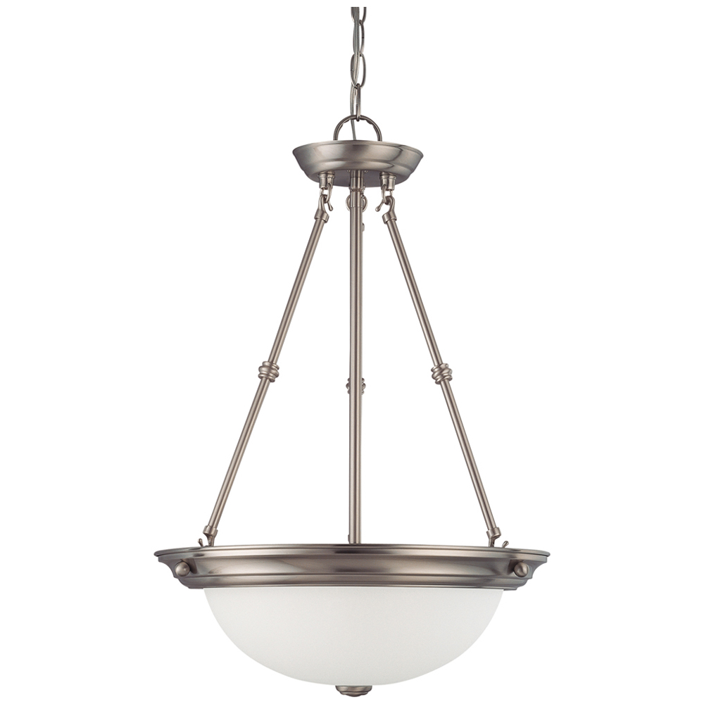 3 Light 15 Pendant w/ Frosted White Glass - Brushed Nickel